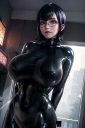 2d_(artwork) abdomen abdominals abs ai_generated anime anime_style arms_behind_back belly_button big_breasts black_bodysuit black_clothing black_hair black_latex blue_eyes bodysuit breasts building close_up clothing covered covered_breasts covered_erect_nipples covered_navel covered_nipples erect_nipples fake_breasts female female_focus female_only firm_breasts fit fit_female fitness fringe_hair from_below glasses glasses_only gothic gothic_girl hands_behind_back hd hd_(traditional) high_resolution highres hotel_transylvania hourglass_figure huge_breasts large_breasts latex latex_bodysuit latex_clothing latex_thighhighs light light-skinned_female light_body lighting lips lipstick looking_at_another makeup mavis_dracula midriff navel nsfw portrait realistic round_breasts seductive seductive_look seductive_smile shiny shiny_breasts shiny_clothes shiny_hair short_hair simple_background sky4maleja slim_girl slim_waist smile solo teeth upper_body waist watermark window