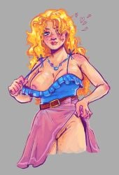 breasts crabdish female haley_(stardew_valley) shirt_pull skirt skirt_lift solo_female stardew_valley