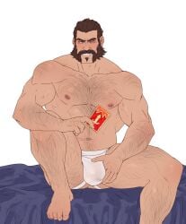 bara beard big_bulge bulge flaccid ghangaji jockstrap league_of_legends looking_at_viewer malcolm_graves male male_nipples male_only manly mature_male muscular_male nipples riot_games solo solo_male underwear