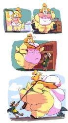 1boy 1boy1girl 1girls animal_crossing big_breasts breasts fat female giantess isabelle_(animal_crossing) obese obese_female overweight overweight_female rchammer taller_girl weight_gain