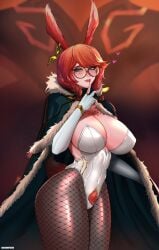 1girls aurora_(league_of_legends) badcompzero big_ass big_breasts blue_eyes bunny_ears bunny_girl bunny_tail bunnysuit cameltoe cleavage coat cowboy_shot ear_piercing female female_only fishnets freckles french_nails fully_clothed glasses gloves heart_symbol league_of_legends long_fingernails long_nails mascara nail_polish ornn painted_fingernails painted_nails pantyhose pubes_exposed red_hair red_nails revealing_clothes riot_games solo solo_female standing tight_clothing