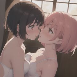 2girls ai_generated ballerina blush in_love pink_hair romantic short_hair stable_diffusion yuri yuri