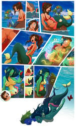 absurd_res anthro big_breasts bikini blue_eyes blue_hair breasts brown_hair chess_(chesshire) chesshire clothing female fish forced forced_transformation freckles green_hair group hair hi_res human human_to_anthro kissing mammal marine merfolk nipples nude open_mouth outside ponytail possession pussy pussy_transformation ribbons sea smile species_transformation surprise swimming swimwear transformation water yellow_eyes yuri