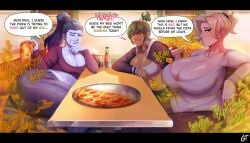 3girls activision amelie_lacroix big_breasts blizzard_entertainment breasts cleavage fart fart_cloud fart_fetish female gassytank gastank huge_breasts jpg kiriko_(overwatch) mercy multiple_girls overwatch overwatch_2 pizza tagme widowmaker