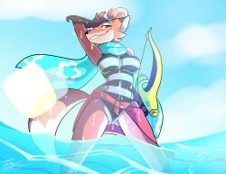 anthro canid canine clothing dripping_water female fleet_(dungeons_of_aether) fox hi_res mammal prate-dragon rivals_of_aether sea solo swimwear water