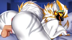 anthro anus breasts dirty_fox_games furry juno_(my_furry_protogen) large_breasts looking_back my_furry_protogen my_furry_protogen_2 nipples orange_fur orange_highlights pierced_ears piercing protogen pussy sex smirk video_games white_fur