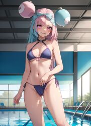 1girls 2d ai_generated athletic athletic_female bikini black_hair blush breasts curvy curvy_figure dark_hair detailed eyelashes eyeshadow female female_only fit fit_female hair_ribbon high_quality human human_only iono_(pokemon) light-skinned_female light_skin lips lipstick looking_at_viewer mascara medium_breasts nai_diffusion nipples pale-skinned_female pale_skin petite pokemon pokemon_dppt seductive seductive_eyes seductive_look small_breasts solo stable_diffusion tagme teenage teenage_girl thin thin_arms thin_female thin_waist uncensored young