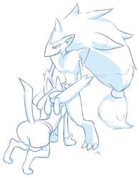 1boy 2019 all_fours ambiguous_gender ambiguoussub anthro aogami feet feral fur furry head_grab hi_res interspecies irrumatio larger_male looking_down lucario male male/ambiguous male_pokemon male_zoroark maledom monochrome nintendo nude oral paws pokemon pokemon_(species) pokemon_bw pokemon_dppt raised_tail simple_background size_difference standing video_games white_background zoroark