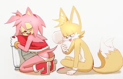 amy_rose anthro ass ass_cleavage butt_crack clothing dress dress_lift electric_fan exposed_torso fan fanning_crotch female footwear fox handwear highres male panties skirt skirt_lift sonic_(series) sparkydb tails underwear white_panties