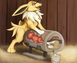 animal_genitalia animal_penis balls big_penis bodily_fluids breeding_mount bucket canine_genitalia canine_penis closed_eyes container cum cum_in_bucket cum_in_container cumshot eeveelution ejaculation erection eyewear feral fur generation_1_pokemon genital_fluids genitals glasses jolteon knot looking_pleasured male masturbation nintendo penile penile_masturbation penis penis_milking pokemon pokemon_(species) q-blackbun rectangular_glasses sharp_teeth solo teeth yellow_body yellow_fur zack_the_jolteon