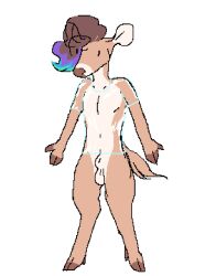 2024 aliasing animal_genitalia anthro aseprite_(artwork) attached_sheath balls bottomless brown_body brown_fur brown_hair brown_hooves brown_nose clothed clothing deer digital_drawing_(artwork) digital_media_(artwork) dot_eyes dyyrlysh fingers flat_colors full-length_portrait fully_sheathed fur genitals hair highlights_(coloring) hooved_fingers hooves kristoffer_everglade male mammal multicolored_highlights navel new_world_deer portrait sheath shirt shirt_only simple_background snout solo standing t-shirt tail topwear topwear_only translucent translucent_clothing translucent_shirt translucent_t-shirt translucent_topwear unguligrade white-tailed_deer white_background white_body white_fur white_inner_ear