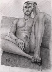 bed_buddy birthday_suit cgower77 cock cock_out dick gay gay_male hand_drawn handdrawn handdrawn_art hard_on male male_only muscular_male naked naked_male nude nude_male pencil pencil_(artwork) pencil_sketch sketches_by_adab