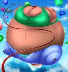 female fox_girl furry furry_only hyper hyper_inflation inflation inflation_fetish ripped_clothing silryan slime_(terraria) terraria zoologist_(terraria)