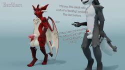 3d absurd_res animal_genitalia anthro balls big_balls bodily_fluids brulee_(y11) canid canine canis chest_tuft dragon duo femboy fur furred_dragon furred_scalie genital_fluids genitals hi_res horn huge_balls hung_femboy hung_trap male male/male mammal mythological_creature mythological_scalie mythology penis precum scalie sheath tuft ultrayanto ultrayanto_(character) wings wolf