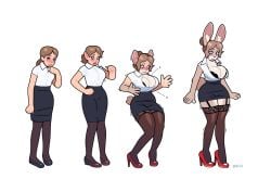 ass_expansion bimbofication blackshirtboy bra breast_expansion bunny_girl cleavage female garter_straps high_heels human_to_anthro large_ass large_breasts lip_expansion miniskirt revealing_clothes thigh_expansion thighhighs transformation transformation_sequence