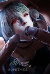 1girls 3boys 3d ashley_graham ashley_graham_(ella_freya) big_penis biohazard blonde_female blonde_hair blowjob capcom clothed clothed_female_nude_male clothing corruption cum cum_in_mouth cum_on_face cute female gangbang glowing_eyes group group_sex humanoid_genitalia humanoid_penis infected licking licking_penis light-skinned_female light_skin looking_at_viewer male male/female mind_control multiple_girls multiple_penises nithes oral penis petite red_eyes resident_evil resident_evil_4 resident_evil_4_remake saliva saliva_string saliva_trail skirt slim veiny_penis