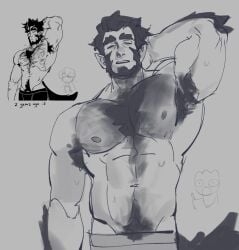 armpit_hair bara beard hairy_chest humanoid_pointy_ears male male_nipples male_only male_pubic_hair manly mature_male monochrome monster_prom muscular_male nipples scott_howl sevspam solo solo_male tail werewolf wolf_tail