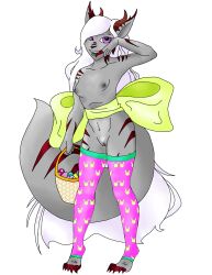 anthro basket bow_ribbon claws clothing container demon demonceelin easter easter_basket fangs female hair hi_res holidays horn legwear long_ears long_hair long_tail mammal nude rodent sciurid solo stockings stripes succubus tail teeth toe_claws transparent_background tree_squirrel