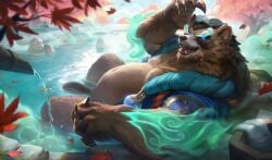 2025 ambient_monkey anthro bara bear belly big_belly big_muscles big_pecs blue_eyes bottomless bottomless_male brown_body brown_fur clothed clothing detailed_background flaccid fur genitals genjiro glowing glowing_eyes group hi_res hot_spring humanoid_genitalia humanoid_penis league_of_legends looking_at_viewer male mammal musclegut muscles muscular nude_edit open_clothing open_mouth open_smile open_topwear overweight overweight_anthro overweight_male partially_submerged pecs penis plant pseudo_eyebrows public public_nudity reclining riot_games robe smile social_nudity solo_focus spread_legs spreading stocky tencent thick_penis third-party_edit topwear tree volibear water wet wet_penis yaoi