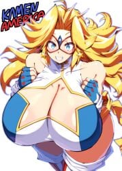 1girls alternate_version_available big_breasts blonde_female blonde_hair blue_eyes breasts charlotte_vanders eye_mask female female_focus female_only heroine huge_breasts kamen_america kamen_america_(character) kamen_america_(series) large_breasts rakko superhero_costume superheroine tagme