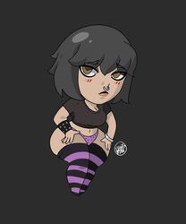 black_hair bottom_heavy chibi dania_bautista goth hips latina leggings nose_piercing panties partially_clothed stockings the_bautistas vivid_daze wide_hips