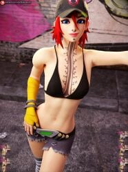 1female 1girl 1girls 1woman 3d 3d_(artwork) blue_eyes bra darkbahamuth dusty_(fortnite) female female_only female_torso fortnite girl girl_only hat looking_at_viewer only_female pinup red_hair red_hair_female shorts solo solo_female solo_focus tattoo tattoo_on_chest tattooed_chest woman