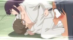 1boy 2girls asphyxiation belt big_breasts black_belt black_hair blunt_bangs blush breast_smother breasts brown_hair busty caught caught_in_the_act cuckquean dominant dominant_female domination dougi exhibitionism exhibitionist eyes_rolling_back female femdom hayase_nagatoro head_between_breasts high_resolution hime_cut huge_breasts japanese_clothes judo large_breasts lying_on_back lying_on_person lying_on_stomach male malesub martial_arts martial_arts_uniform misunderstanding naoto_hachioji_(senpai) no_bra passed_out pinned pinned_down please_don't_bully_me,_nagatoro ponytail public_exposure public_indecency pulled_by_self purple_hair red_eyes sana_sunomiya screaming screencap sexually_suggestive shameless shocked shocked_expression smothering submissive submissive_female suggestive sweat tan_skin tanned tanned_female tatami top_heavy top_heavy_breasts uncomfortable undressing voluptuous walk-in yellow_eyes