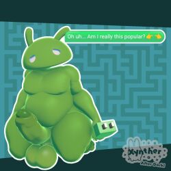 1boy 3d android belly big_balls big_penis bugdroid lazy_eyes male male_only naked no_neck pecs solo tail text thick_thighs wide_hips xyntherartad