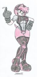 amy_rose big_breasts big_hips eyeshadow furry gloves green_eyes high_heel_boots leotard lipstick looking_at_viewer marlon64 modified_costume pink_body pink_fur pink_hair seductive_smile solo_female sonic_(series) traditional_drawing_(artwork) white_background