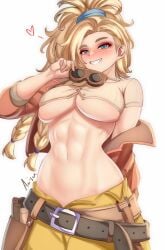 1girls abs anisdrawn aroused athletic_female big_breasts blonde_hair blue_eyes breasts capcom female fit_female gemma_(monster_hunter_wilds) hips human large_breasts light-skinned_female long_hair midriff monster_hunter monster_hunter_wilds slim_waist thick_thighs thighs wide_hips