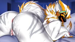 after_sex anthro anus breasts cum dirty_fox_games furry happy juno_(my_furry_protogen) large_breasts my_furry_protogen my_furry_protogen_2 nipples orange_fur orange_highlights pierced_ears piercing protogen pussy sweat tagme video_games white_fur