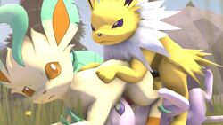 16:9 3d anal balls digital_media_(artwork) eeveelution espeon feet feral generation_1_pokemon generation_2_pokemon generation_4_pokemon genitals group hi_res jolteon leafeon male male/male nintendo penis pokemon pokemon_(species) sex source_filmmaker_(artwork) trio unknown_artist widescreen