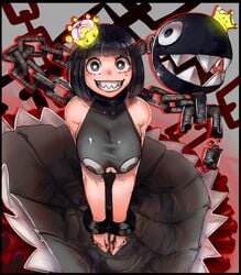 1girls 1other absurdres bananaconductor chain_chomp chains chompette cleavage_cutout female mario_(series) new_super_mario_bros._u_deluxe nintendo smiling super_crown super_mario_bros.