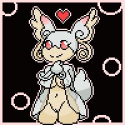 1:1 2019 anthro areola audino breasts clothed clothing female heart imactuallygarbage looking_at_viewer mega_audino mega_evolution navel nintendo nipple_outline pixel_art pokémon_(species) pokémorph pokemon pussy simple_background smile solo video_games