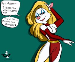 animaniacs anthro blonde_hair blue_eyes exposed_breasts female furry inkweaver looking_at_viewer minerva_mink see-through speech_bubble white_fur