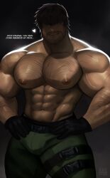 bara beard capcom carlos_oliveira clothing hairy_chest kaysuo male male_nipples male_only manly mature_male muscular_male nipples resident_evil resident_evil_3 resident_evil_3_remake