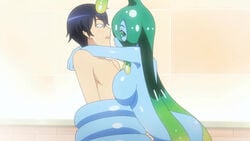 1boy 1girls 2015 animated anime_screencap breast_smother breasts censored huge_breasts longer_than_one_minute monster_girl monster_musume_no_iru_nichijou rubbing screenshot slime slime_girl smothering sound suu_(monster_musume) tagme video washing