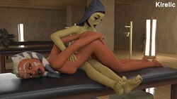 2girls 3d ahsoka_tano barefoot barriss_offee clone_wars feet fingering kirelic mirialan naked star_wars tagme text togruta yuri