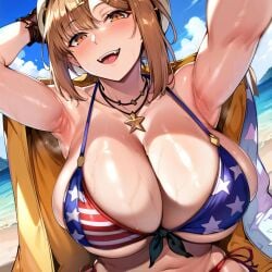 1girls ai_generated alternate_breast_size american_flag_bikini atelier_(series) atelier_ryza big_breasts bikini bostin breasts busty curvaceous curvy curvy_body curvy_female curvy_figure female huge_breasts large_breasts nipples reisalin_stout sweat sweating sweaty sweaty_body sweaty_breasts swimwear thick_thighs thighs venus_body