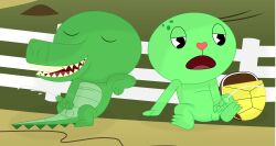absurd_res anthro balls bodily_fluids closed_eyes crocodile crocodilian cum cumshot duo ejaculation fan_character fence genital_fluids genitals grass green_body green_skin half-closed_eyes hand_on_ground hand_on_penis hi_res male male/male masturbation narrowed_eyes nude open_mouth outside outside_masturbation penis plant porygon2z reptile scalie sharp_teeth shell shell-less shelldon_(porygon2z) sitting smile tail teeth turtle