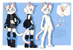 andromorph anthro artial_marts biped black_clothing cedric_(artial_marts) clothed clothing collar felid feline fully_clothed fur hi_res horn hybrid mammal model_sheet plantigrade solo white_body white_fur