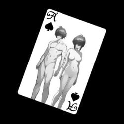 1boy 1girls ace_of_spades anime_style card female hentai hentai_protaginist_hair male naked nude nude_female nude_male