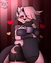 anthro b.o.t beanontoast big_breasts cuddling head_between_breasts helluva_boss hugging loona_(helluva_boss) not_porn wolf_girl