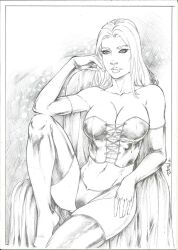 big_breasts black_and_white breasts corset curvy curvy_female emma_frost female female_only hellfire_club hourglass_figure jeanartes marvel marvel_comics panties traditional_art traditional_media_(artwork) white_queen x-men