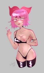 1girls batya_nya blush brawl_stars breasts melodie_(brawl_stars) nipples pink_hair socks supercell tagme text thighs underwear