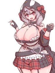 1girls 57mm big_breasts breasts cleavage clothed gray_hair hololive holox hood looking_at_viewer nipple_slip nipples red_eyes sakamata_chloe solo solo_female standing virtual_youtuber