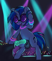 absurd_res balls condom disc_jockey equid equine erection friendship_is_magic futa_only futanari genitals glowing hasbro hi_res horn horse mammal my_little_pony mythological_creature mythological_equine mythology pony public rave sexual_barrier_device t72b teeth tongue tongue_out unicorn vinyl_scratch_(mlp)