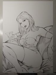 black_and_white breasts corset curvy curvy_female emma_frost female female_only hellfire_club hourglass_figure marvel marvel_comics matheushenrique_(artist) panties thong thong_panties traditional_art traditional_media_(artwork) white_queen x-men