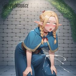 1futa ahe_gao ai_generated bending_forward blonde_hair covered_penis cum cumming cumshot delicious_in_dungeon dungeon_meshi ejaculating_cum ejaculation ejaculation_under_clothes elf elf_ears elf_futanari erect_penis erection erection_under_clothes erection_under_clothing flordulce futa_only futanari green_eyes hands_on_knees mage marcille_donato open_mouth orgasm penis rolling_eyes solo_futa standing tongue tongue_out trembling