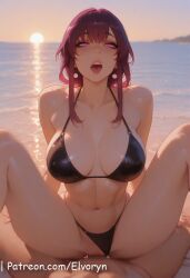 1boy ai_assisted ai_generated beach big_ass big_breast big_breasts black_bra black_underwear breasts elvoryn female female_on_bikini grabbing_waist honkai:_star_rail kafka_(honkai:_star_rail) male moaning nude nude_female patreon penetration penis penis_in_pussy pussy standing_missionary standing_sex vagina vaginal_penetration violet_eyes violet_hair
